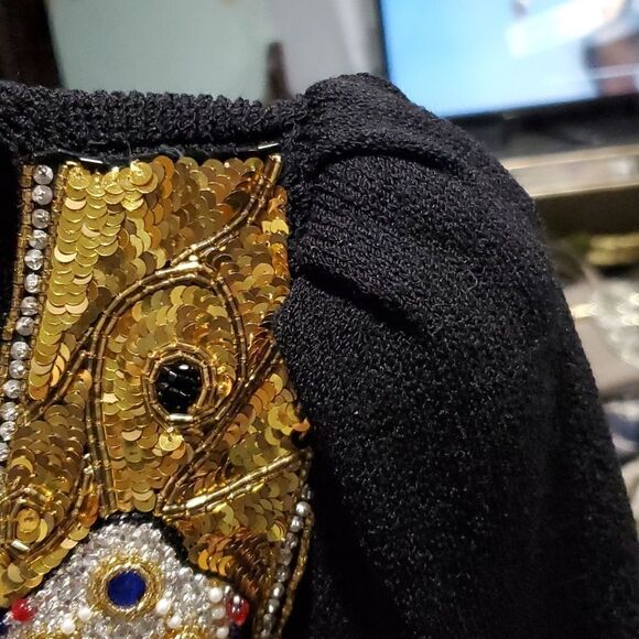 Vintage 1980s Pat Sandler For Wellmore Knit Dress with Sequins Beading Size M - Picture 13 of 16